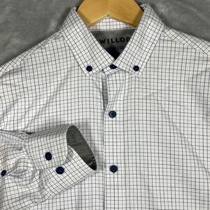 Twillory Untuckable Mens Small Medium White Navy Grid Check Button Down Shirt